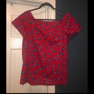 Red and blue off shoulder top